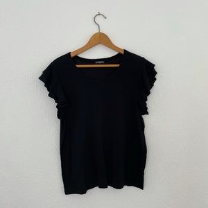 Express Ruffle Sleeve Black Top, Medium